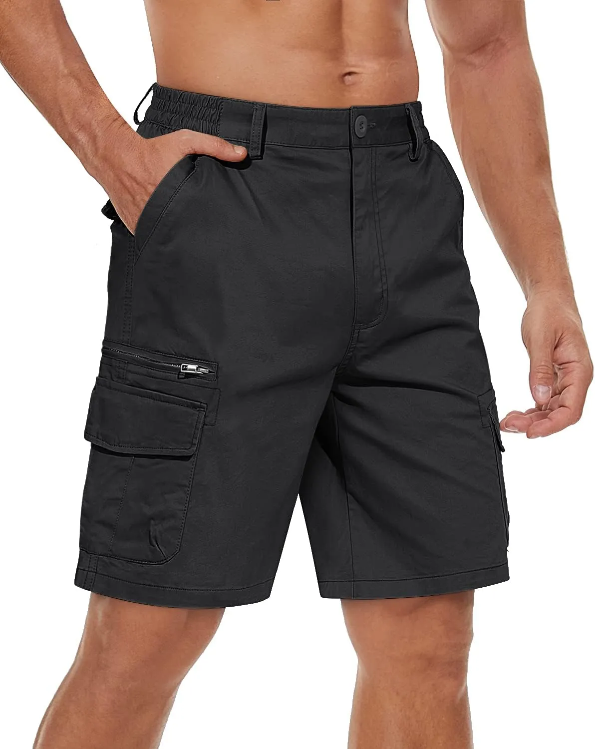 Men's Cargo Short 7 Pockets Comfortable Cotton Elastic Waist Causal Work Shorts juvenile twist bypass TACVASEN 