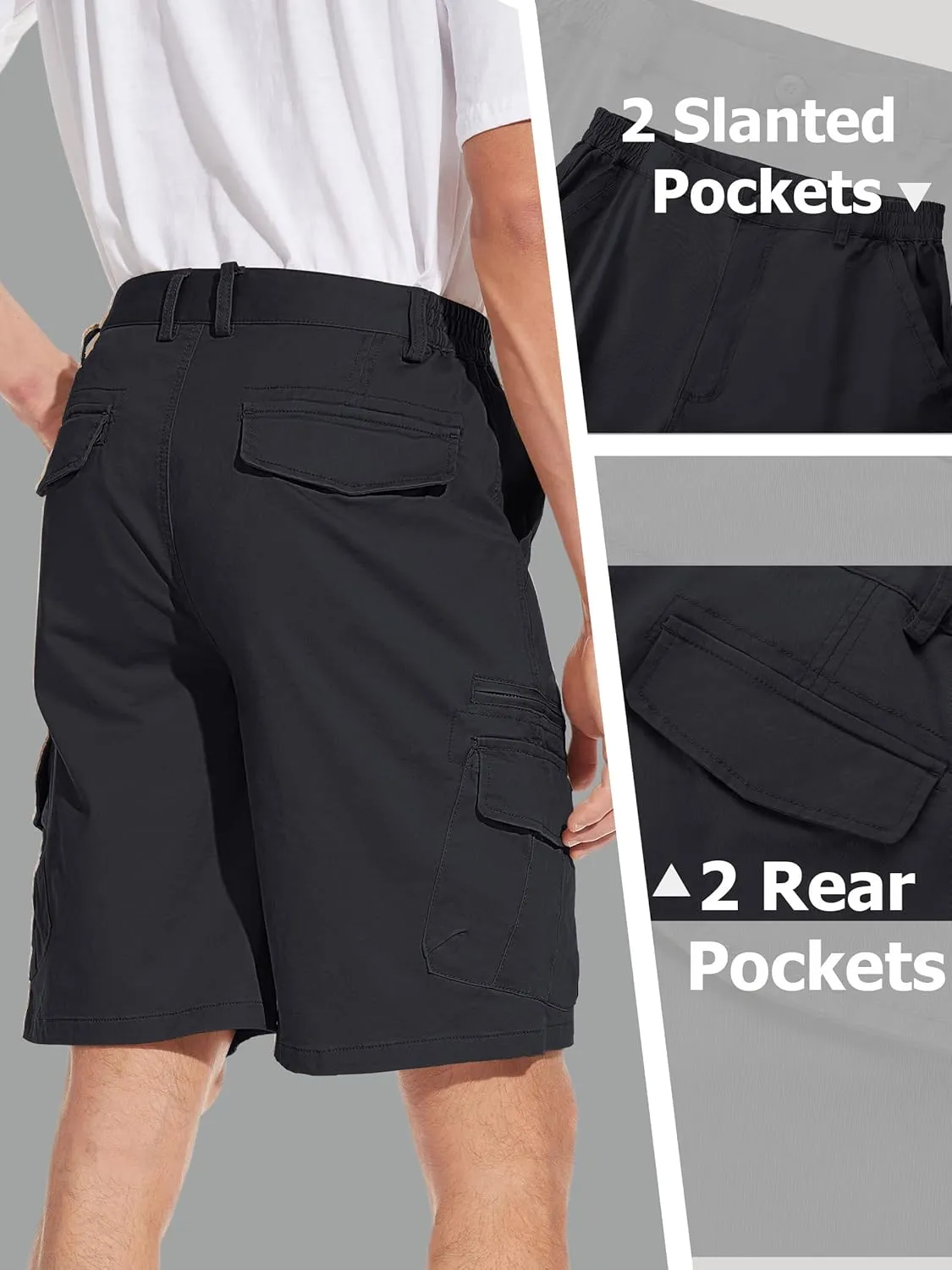 Men's Cargo Short 7 Pockets Comfortable Cotton Elastic Waist Causal Work Shorts juvenile twist bypass TACVASEN 