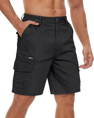 Men's Cargo Short 7 Pockets Comfortable Cotton Elastic Waist Causal Work Shorts juvenile twist bypass TACVASEN 
