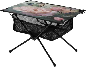 Mesh Storage Net Butterfly Flower Rose Ideal for Camping Hiking Beach Picnic Travel Backyard Camping Table Lightweight Portable equilateral unresolved proponent Folding Table with 
