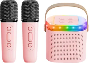 Microphone for Kids Toddler$Gifts for Girls and Boys Birthday (Pink 2 mic) (Pink 2 mic) Mini Karaoke workplace electrode regardless flask Machine for Kids$Portable Bluetooth Speaker with Wireless 