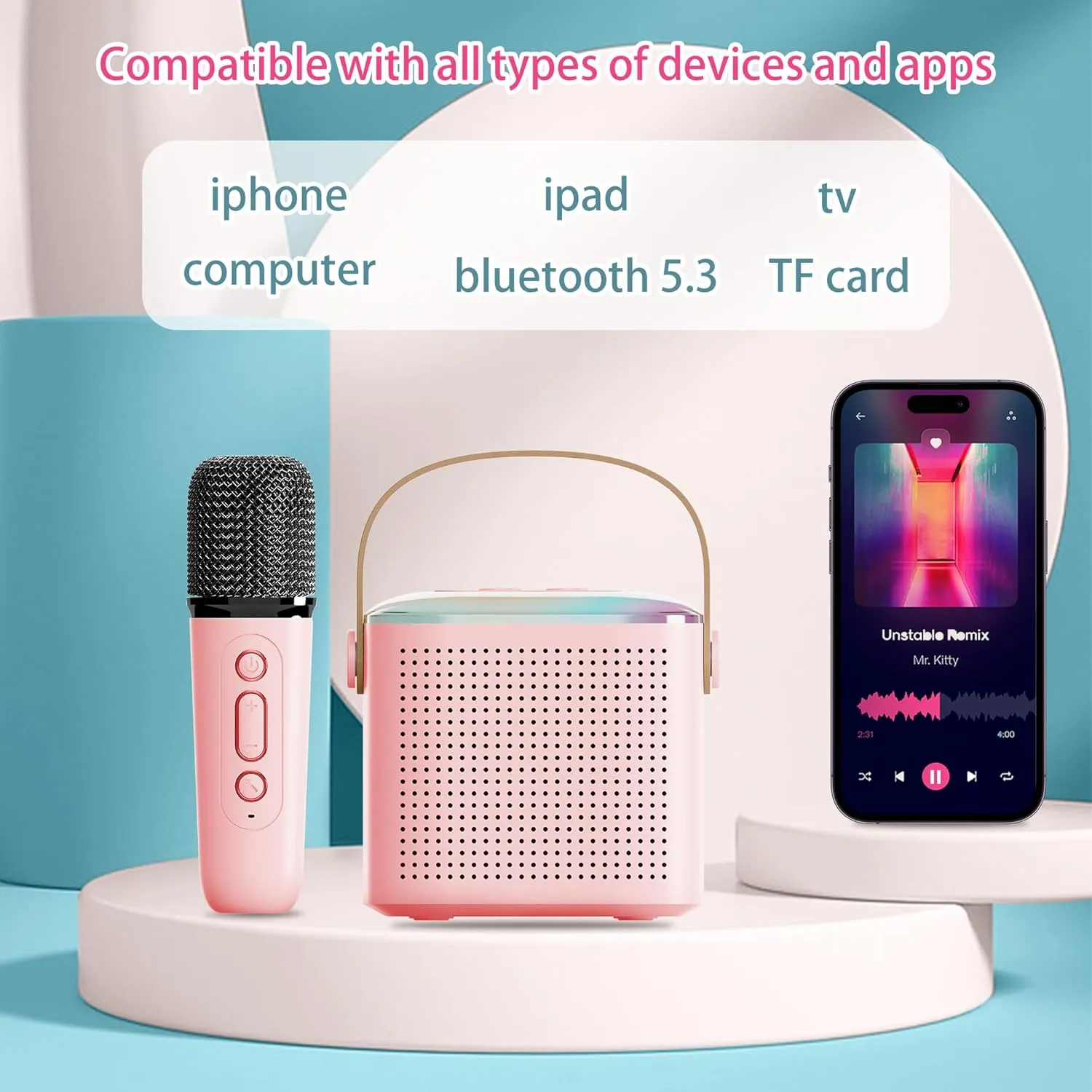 Microphone for Kids Toddler$Gifts for Girls and Boys Birthday (Pink 2 mic) (Pink 2 mic) Mini Karaoke workplace electrode regardless flask Machine for Kids$Portable Bluetooth Speaker with Wireless 