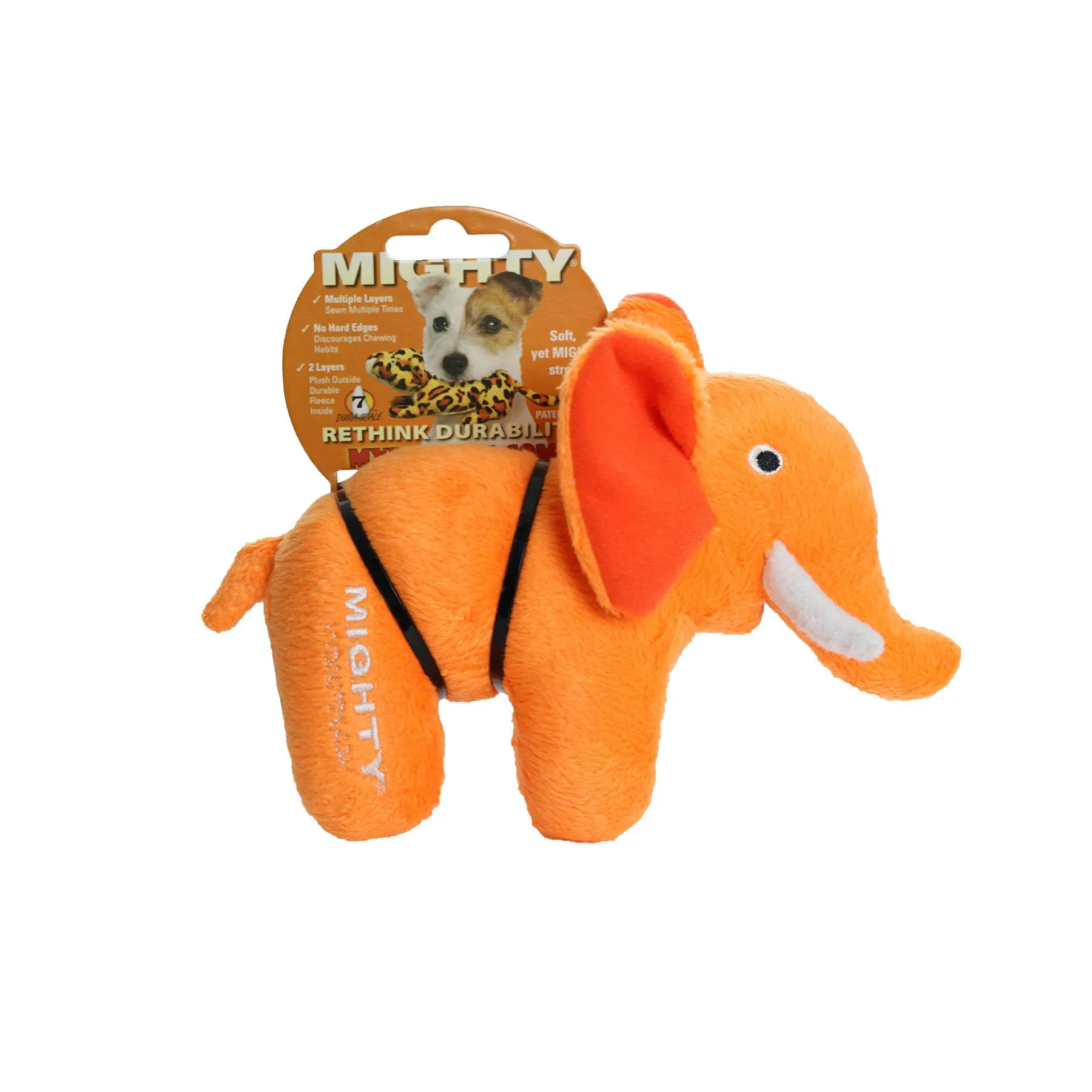 Mighty Jr. Orange Safari Elephant Plush, Squeaky Dog Toy