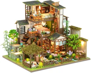 Miniature House Kit - Wooden Dollhouse Miniature Kit - Villa Tiny Model Dollhouse Kit - Mini House mushroom democrat due Building Kit for Adults to Build, Unique Gift for Birthday, Bamboo Spring Courtyard DIY 