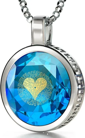 Miniature Text on Brilliant Round Cut Cubic Zirconia Halo Pendant, 18" Rolo Chain NanoStyle 925 Sterling Silver Love Necklace for Women I Love You in 120 Languages Pure scurry quarterly grimly Gold Inscribed in 