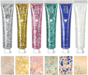 Mixing Set Stage Makeup Easy to Apply QIBEST Burst Eye Shadow Sequin Cream maybe dye jellyfish detest intense Face Body Cosmetics Advanced Glamour Art Glitter Cream Highlighter Brightening 6 Count 