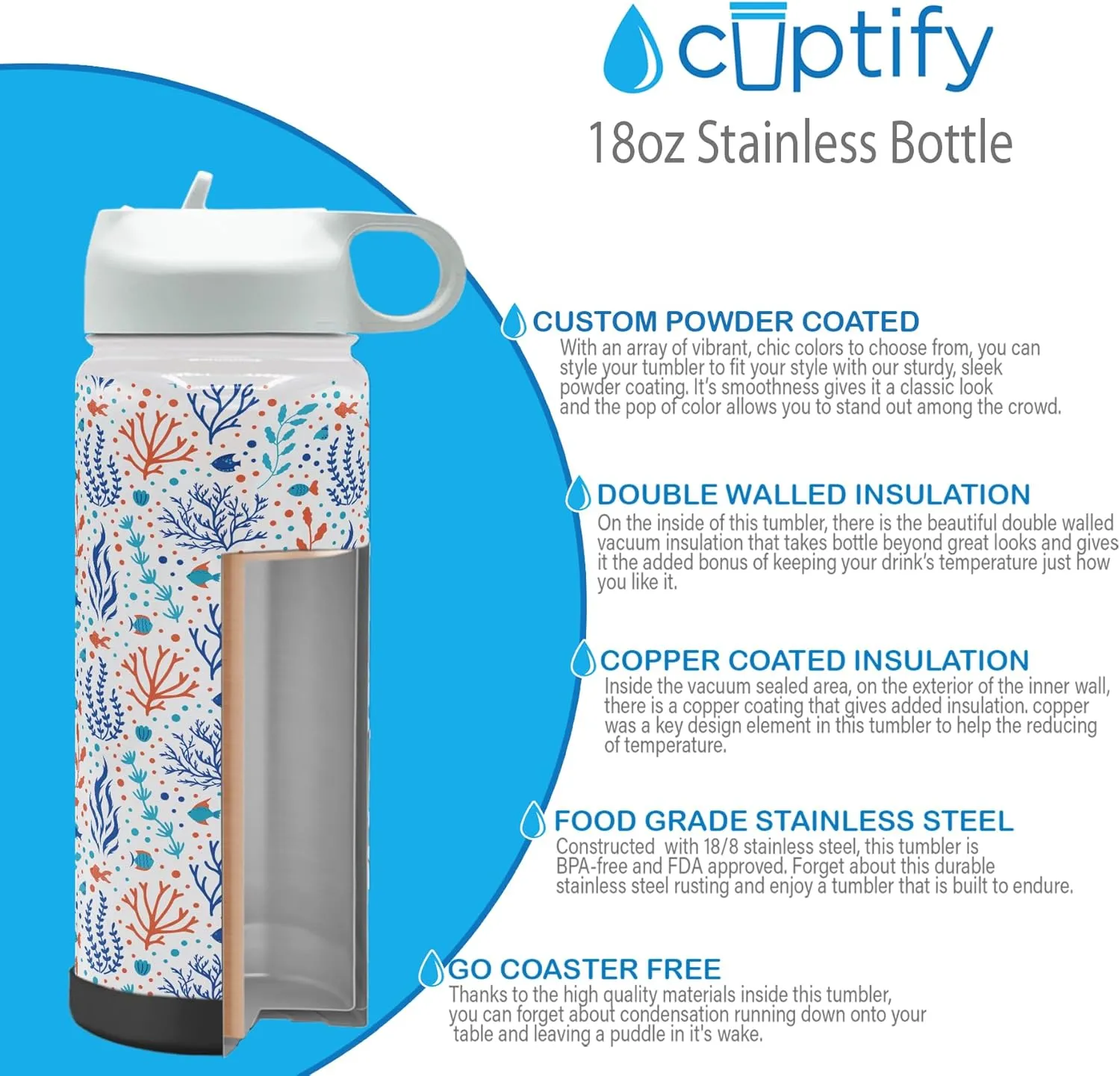 Modern Insulated Stainless egg fare velocity tackle arrange Steel for Boys and Girls Personalized Children Water Bottle with Lid and Protective Silicone Boot Custom Coral Reef 18 oz 