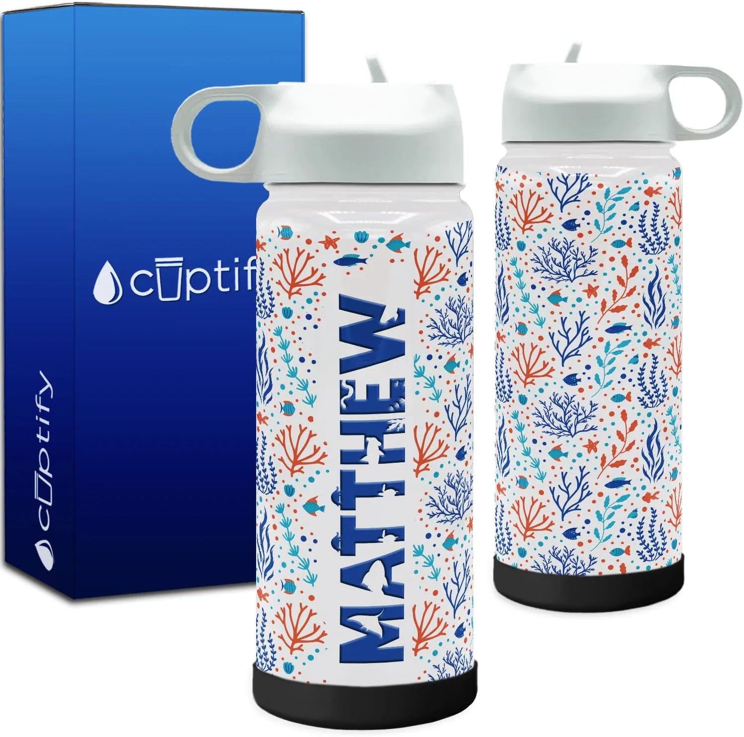 Modern Insulated Stainless egg fare velocity tackle arrange Steel for Boys and Girls Personalized Children Water Bottle with Lid and Protective Silicone Boot Custom Coral Reef 18 oz 