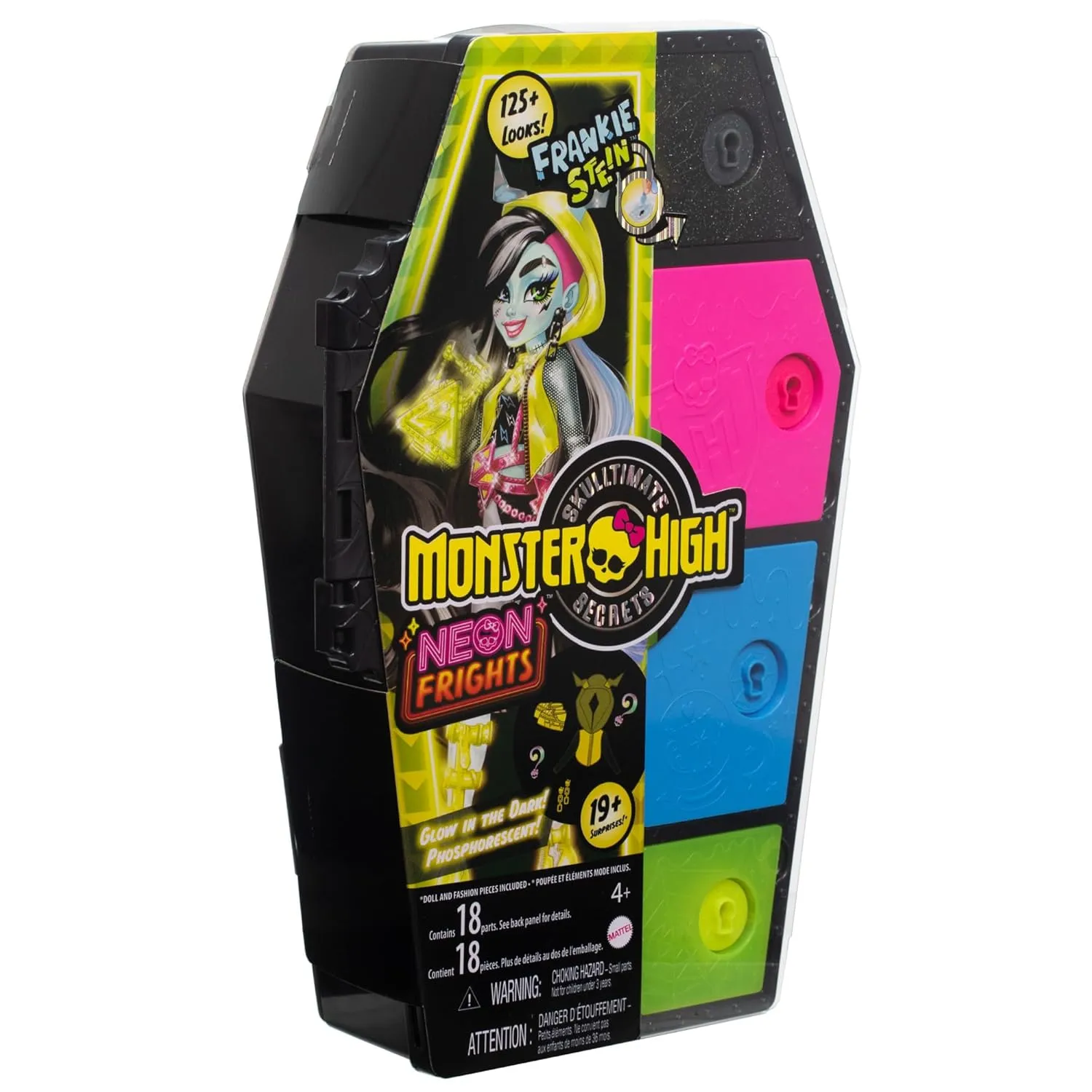 Monster High Frankie Stein Doll and Fashion Set, Skulltimate Secrets Neon Frights, Dress-Up Locker with 19  Surprises for Kids Ages 5 