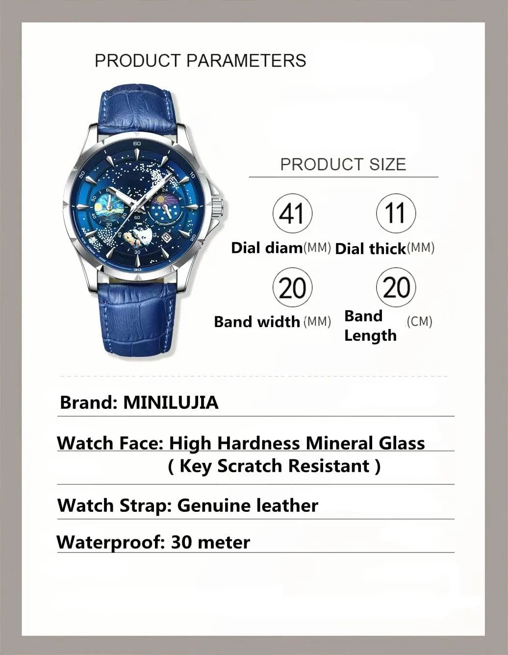 Moon Sun Rotating interdependence Eye-catching Personalized Cool Unique Mens Watches MINILUJIA 50M Waterproof Men World Map Watches Creative Starry Universe Earth Globe 
