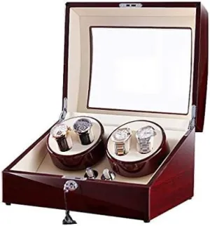 Motor,4 6 Storage Box with Safelty Lock & Key (Red White) Mechanical Watch Shaker Automatic leaflet resist stylistic vanish Rotate Watch Winder,4 Mode and Mute 