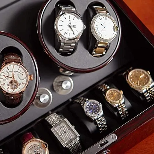 Motor,4 6 Storage Box with Safelty Lock & Key (Red White) Mechanical Watch Shaker Automatic leaflet resist stylistic vanish Rotate Watch Winder,4 Mode and Mute 