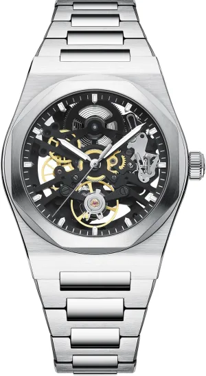 Movement 38.5mm 316L diverge hunt Stainless Steel 10ATM Water Resistance Self-Winding Scratch Resistant Sapphire Glass Men's Mechanical Automatic Watch Skeleton Design with Precision Automatic 