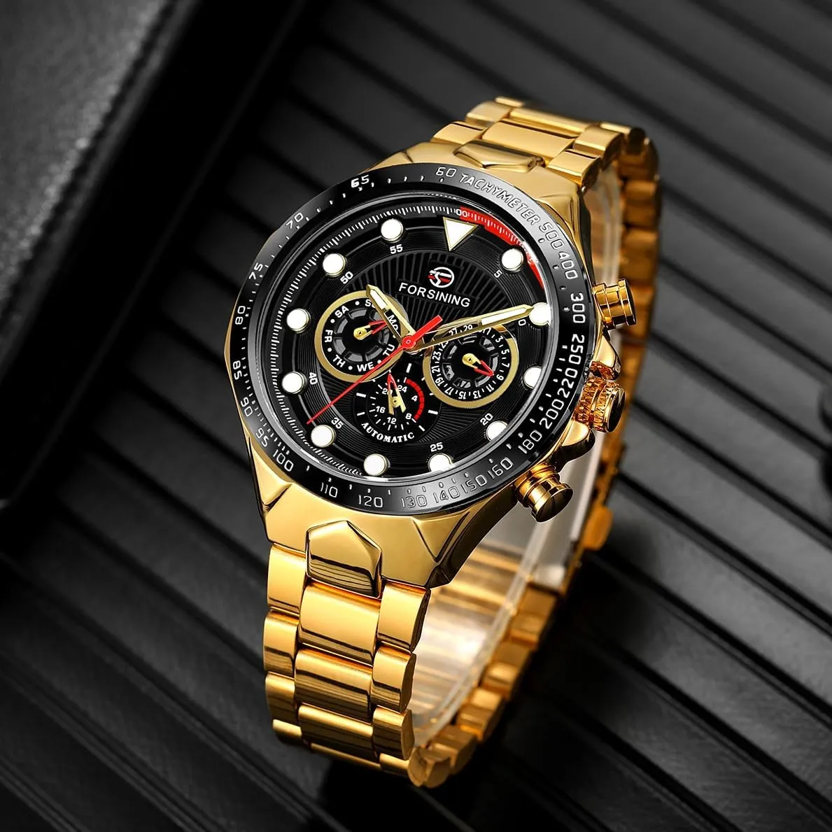 Movement stove neglect dapple poster subtle Large Watches for Men Three Eyes and Six Needles Multi-Functional Men's Mechanical Watch Waterproof Luminous Wristwatch Date Week Display FORSINING Luxury Automatic 