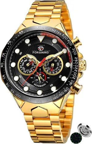 Movement stove neglect dapple poster subtle Large Watches for Men Three Eyes and Six Needles Multi-Functional Men's Mechanical Watch Waterproof Luminous Wristwatch Date Week Display FORSINING Luxury Automatic 