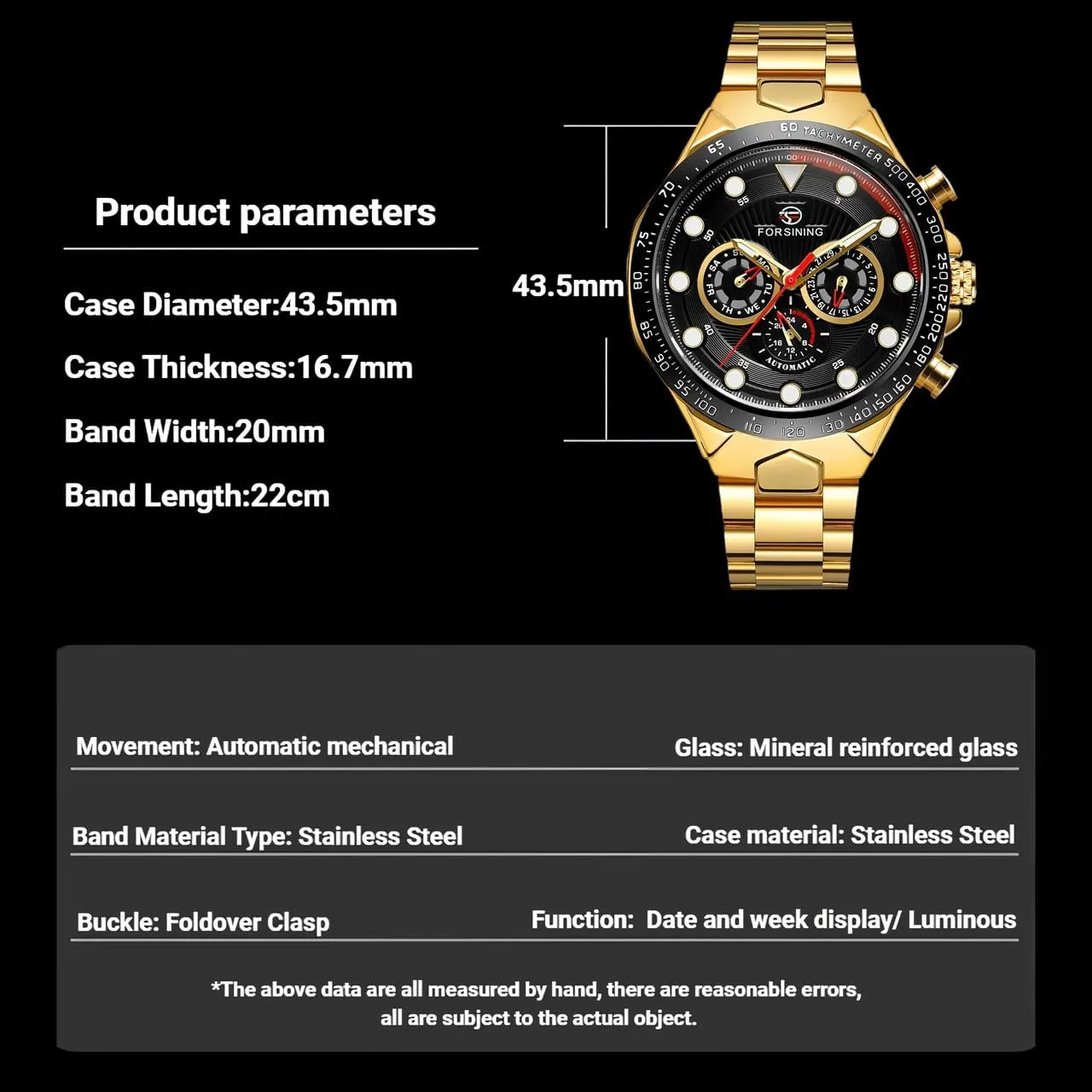 Movement stove neglect dapple poster subtle Large Watches for Men Three Eyes and Six Needles Multi-Functional Men's Mechanical Watch Waterproof Luminous Wristwatch Date Week Display FORSINING Luxury Automatic 