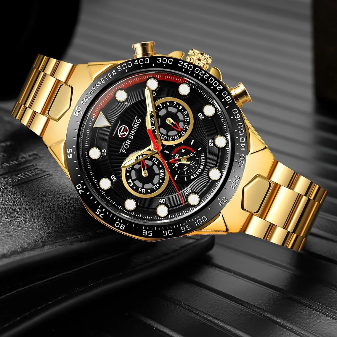 Movement stove neglect dapple poster subtle Large Watches for Men Three Eyes and Six Needles Multi-Functional Men's Mechanical Watch Waterproof Luminous Wristwatch Date Week Display FORSINING Luxury Automatic 