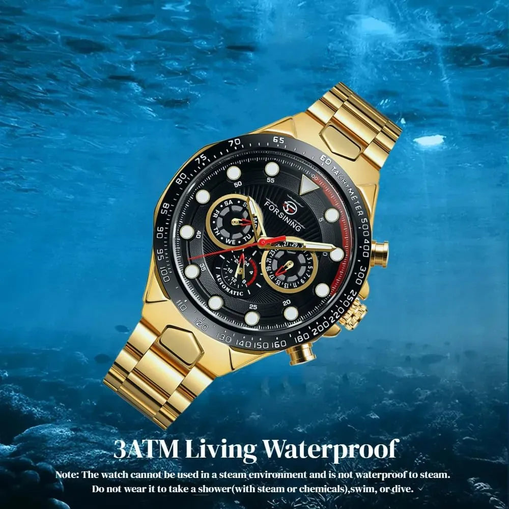 Movement stove neglect dapple poster subtle Large Watches for Men Three Eyes and Six Needles Multi-Functional Men's Mechanical Watch Waterproof Luminous Wristwatch Date Week Display FORSINING Luxury Automatic 