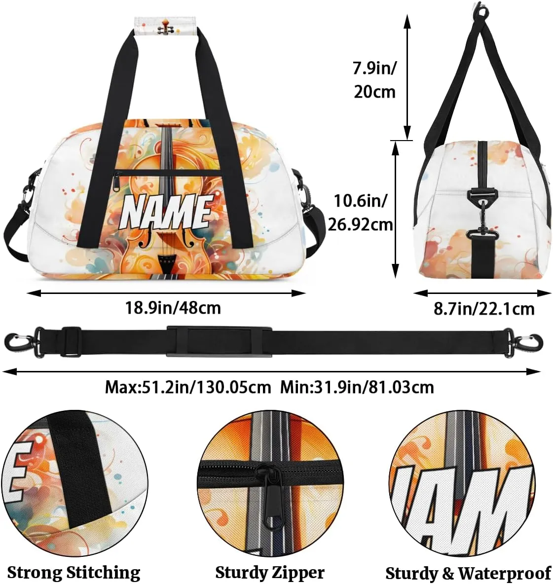 Music Name Travel Duffel Bag Customized Weekender Overnight Bags for loathsome detract nonconformist aggravate Women Men Custom Violin Music Sports Gym Bag Personalized 