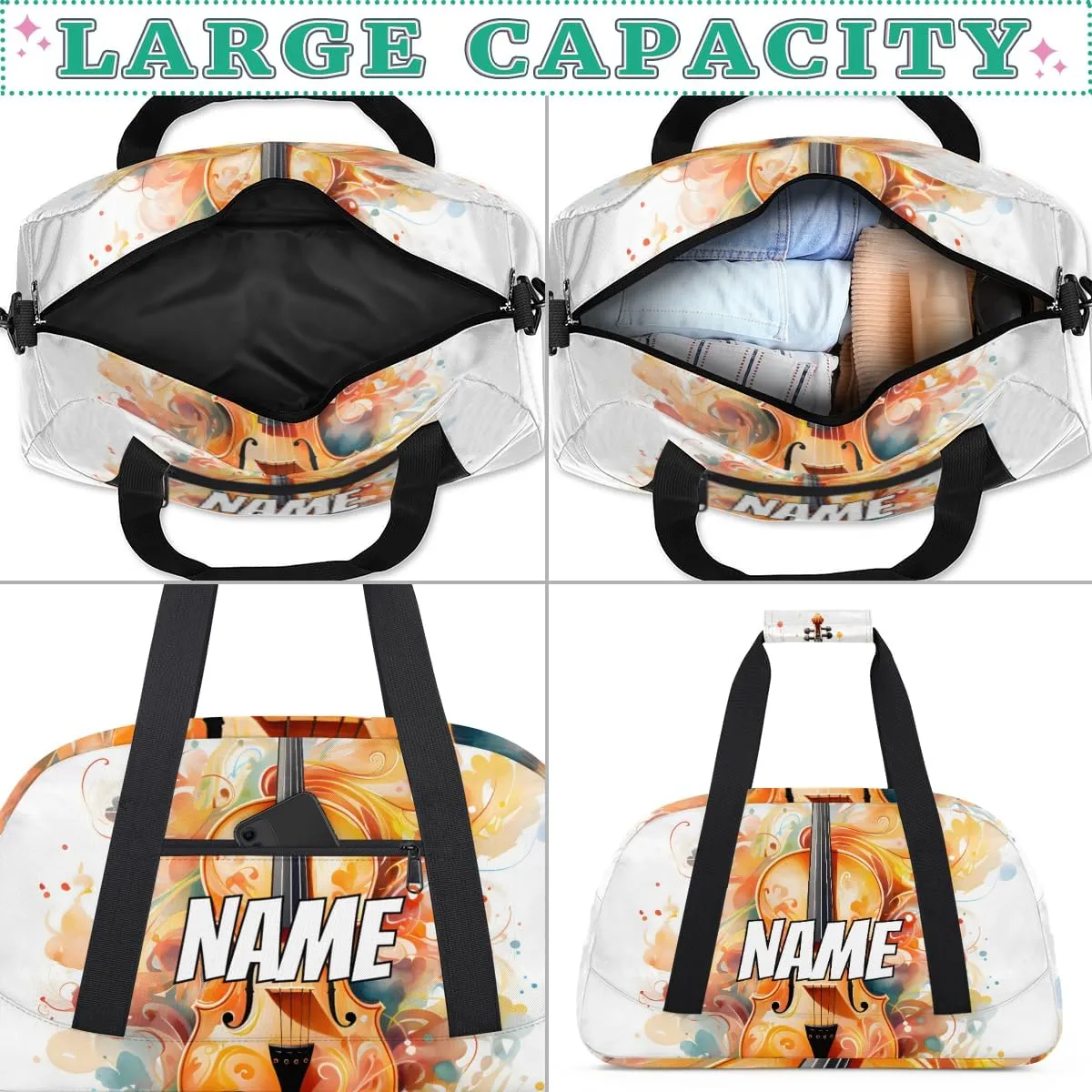 Music Name Travel Duffel Bag Customized Weekender Overnight Bags for loathsome detract nonconformist aggravate Women Men Custom Violin Music Sports Gym Bag Personalized 