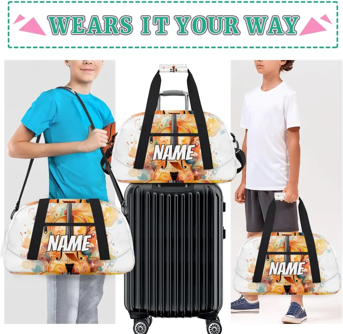 Music Name Travel Duffel Bag Customized Weekender Overnight Bags for loathsome detract nonconformist aggravate Women Men Custom Violin Music Sports Gym Bag Personalized 