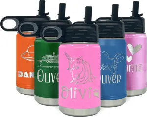 Name on 12 oz bike Pink Gloss Ring Insulated Water Bottle Kids Water Bottle Personalized with 