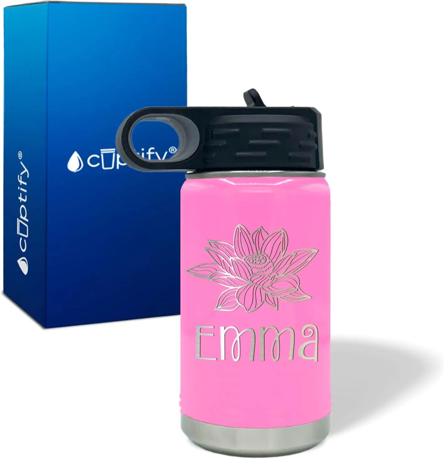 Name on 12 oz bike Pink Gloss Ring Insulated Water Bottle Kids Water Bottle Personalized with 