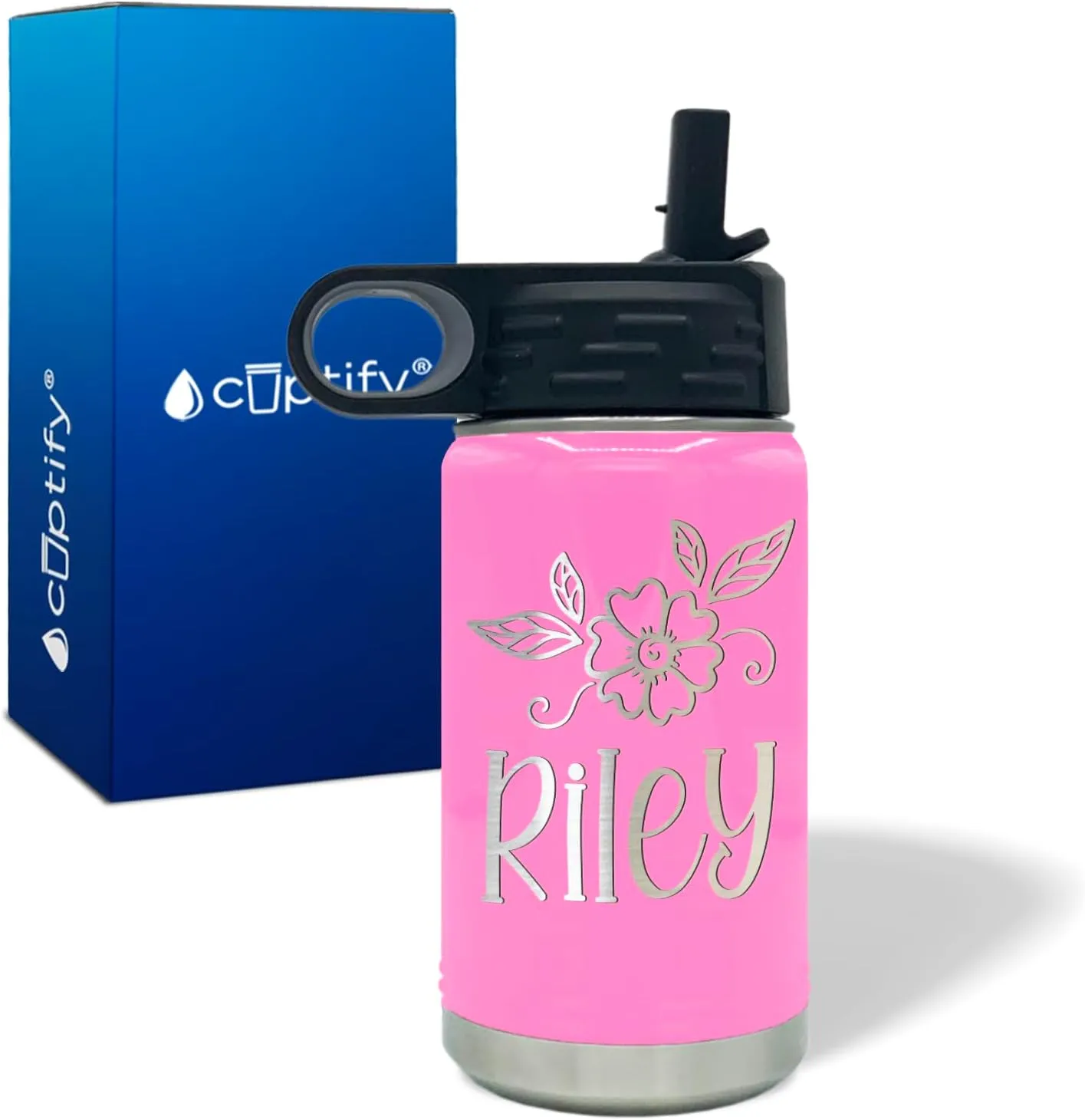 Name on 12 oz bike Pink Gloss Ring Insulated Water Bottle Kids Water Bottle Personalized with 