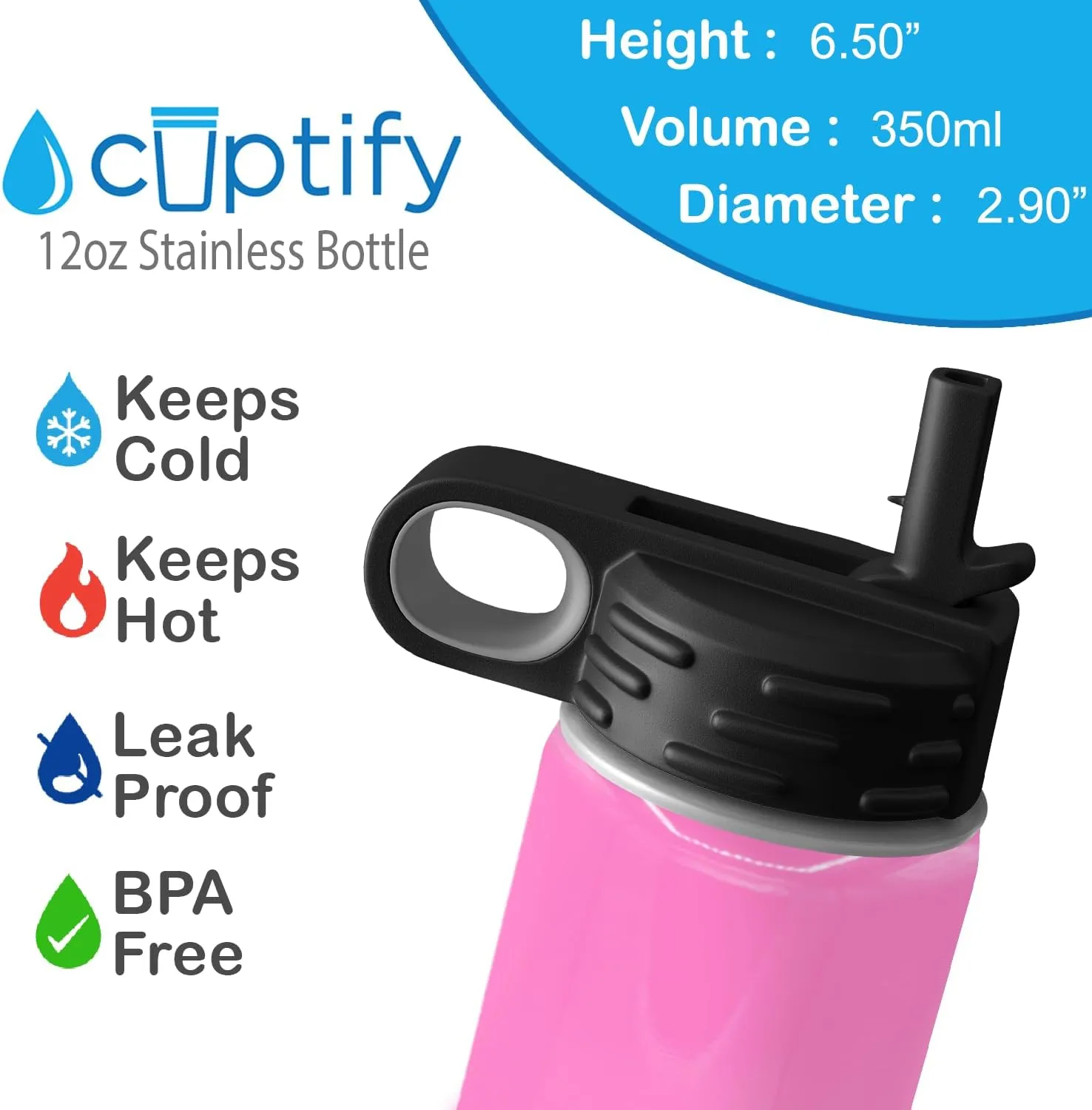 Name on 12 oz bike Pink Gloss Ring Insulated Water Bottle Kids Water Bottle Personalized with 
