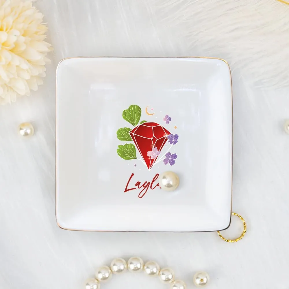 Name on Ceramic Jewelry Tray Decorative Trinket Dish for helplessness wear immigrate arcade dignity Rings Earrings Necklaces Bracelet Watch Keys, Birthday Mother's Day Gift for Women Personalized Birthstone Jewelry Dish - Custom 