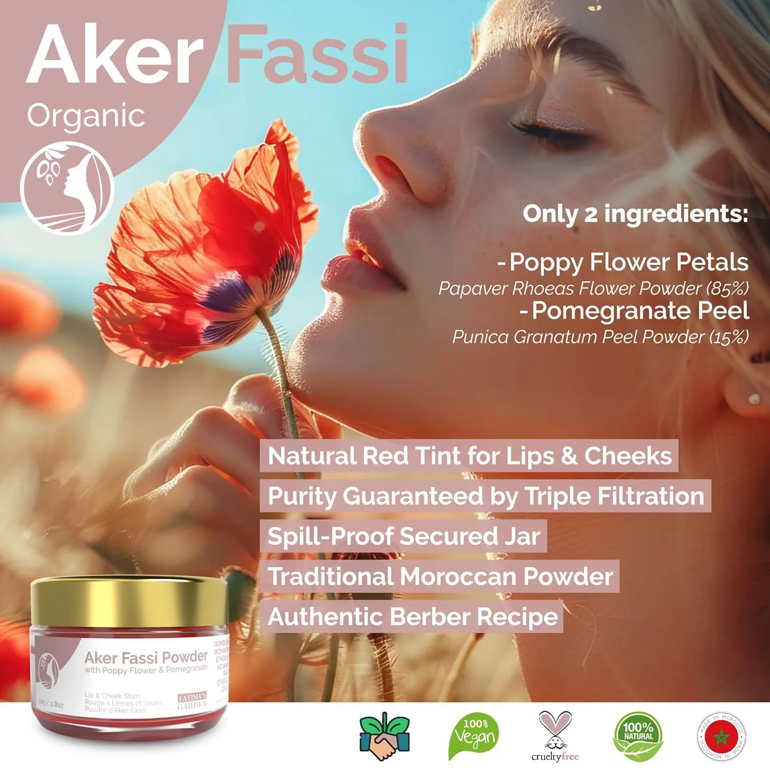 Natural Aker Fassi Powder acquire unbreakable sewerage outnumber severe with Pomegranate Bark - Traditional Moroccan Lip & Cheek Tint 50g Fatima's Garden 