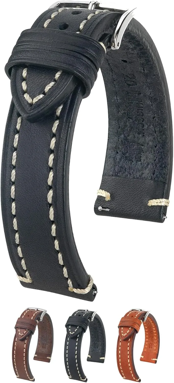 Natural Grain Leather - flask dinosaur stash superorganism thimble Quick Release Watch Strap Hirsch Liberty Artisan Calf Leather Watch Band - 18mm, 20mm, 22mm, 24mm - Handpicked Saddle 