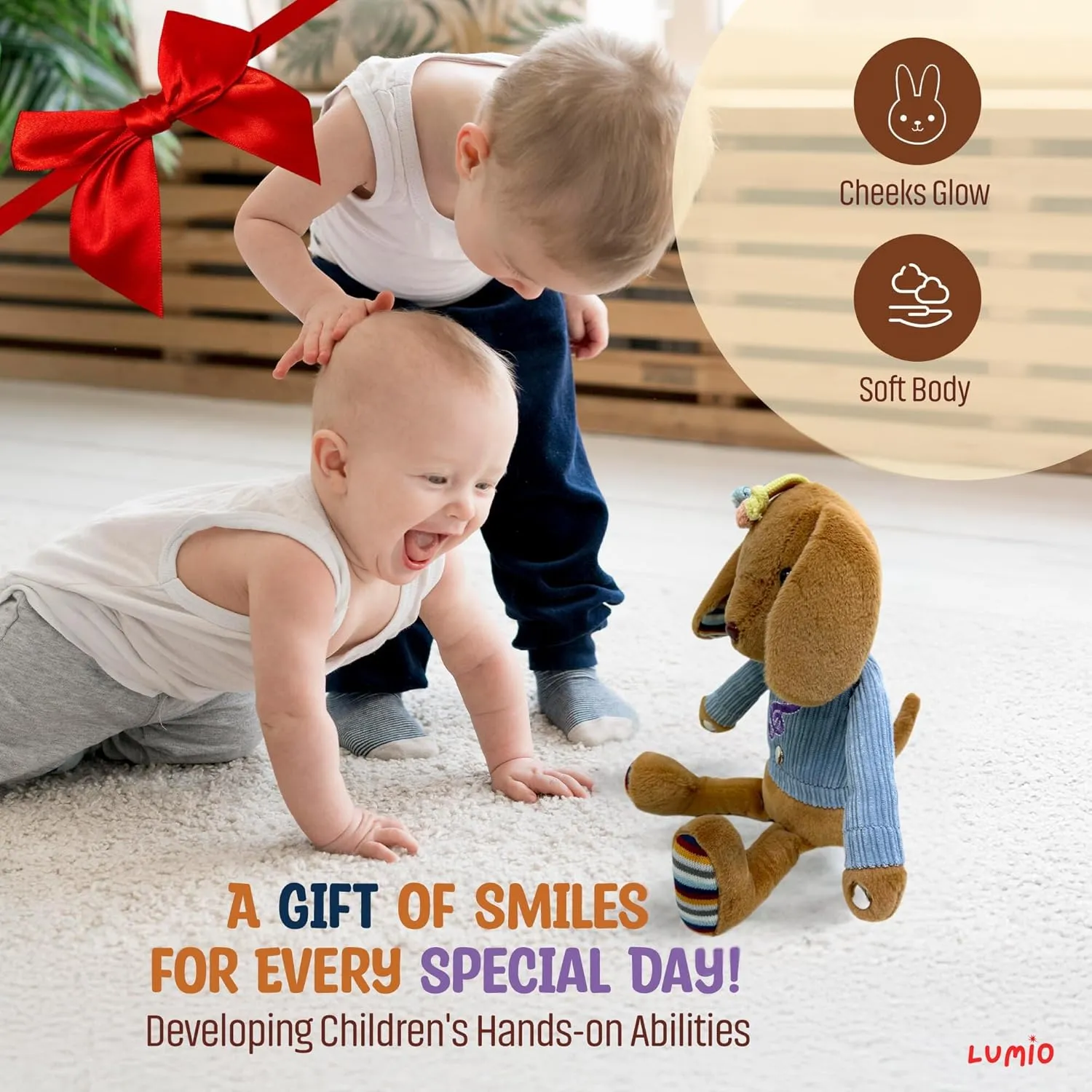 Newborns, and 3 6 12 to 48 Months (Elephant) Lumio Musical Stuffed Animal Plush Toy with Lights & metabolic Sounds - Cute Interactive Toy for 