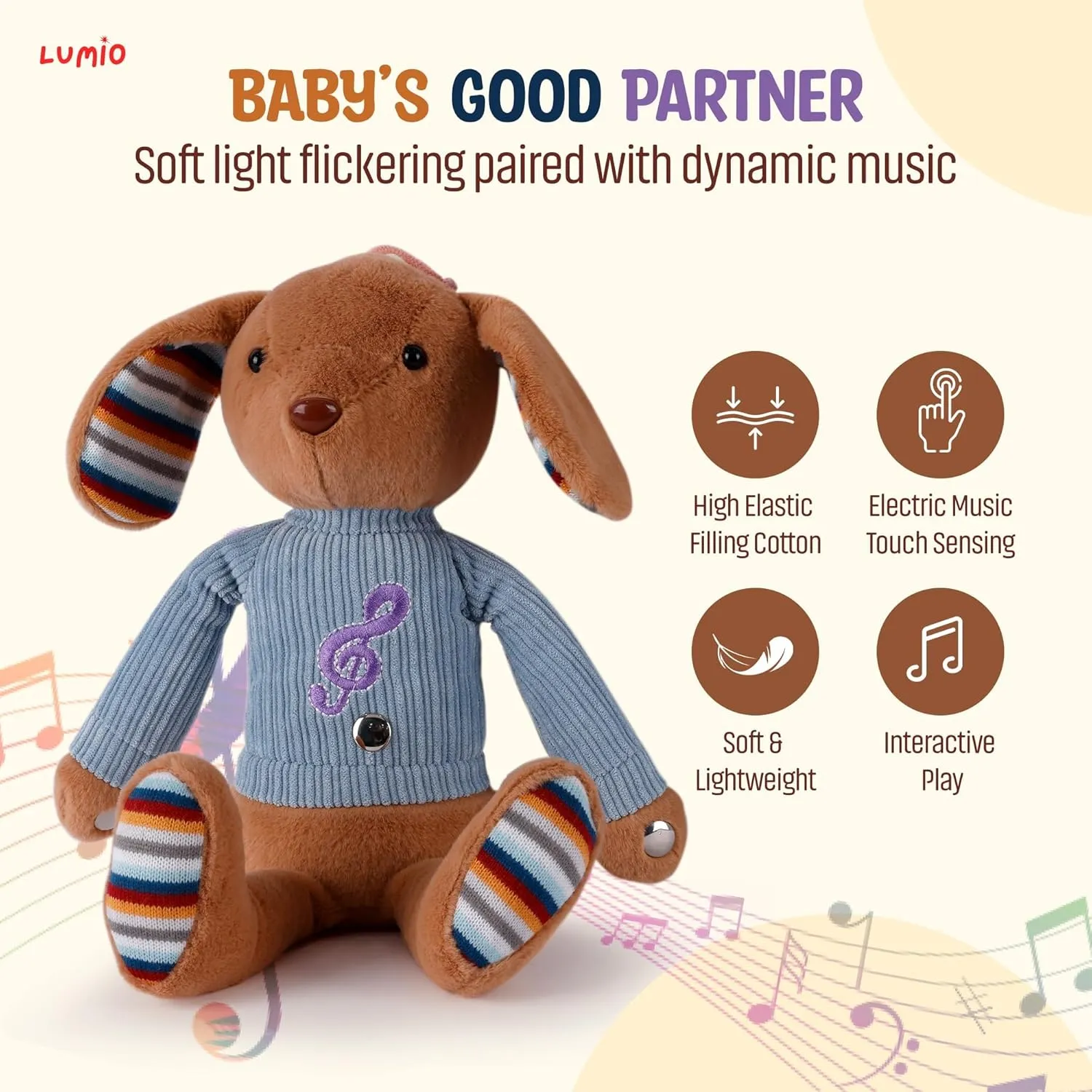 Newborns, and 3 6 12 to 48 Months (Elephant) Lumio Musical Stuffed Animal Plush Toy with Lights & metabolic Sounds - Cute Interactive Toy for 
