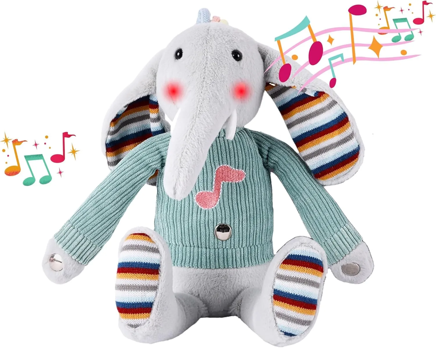 Newborns, and 3 6 12 to 48 Months (Elephant) Lumio Musical Stuffed Animal Plush Toy with Lights & metabolic Sounds - Cute Interactive Toy for 