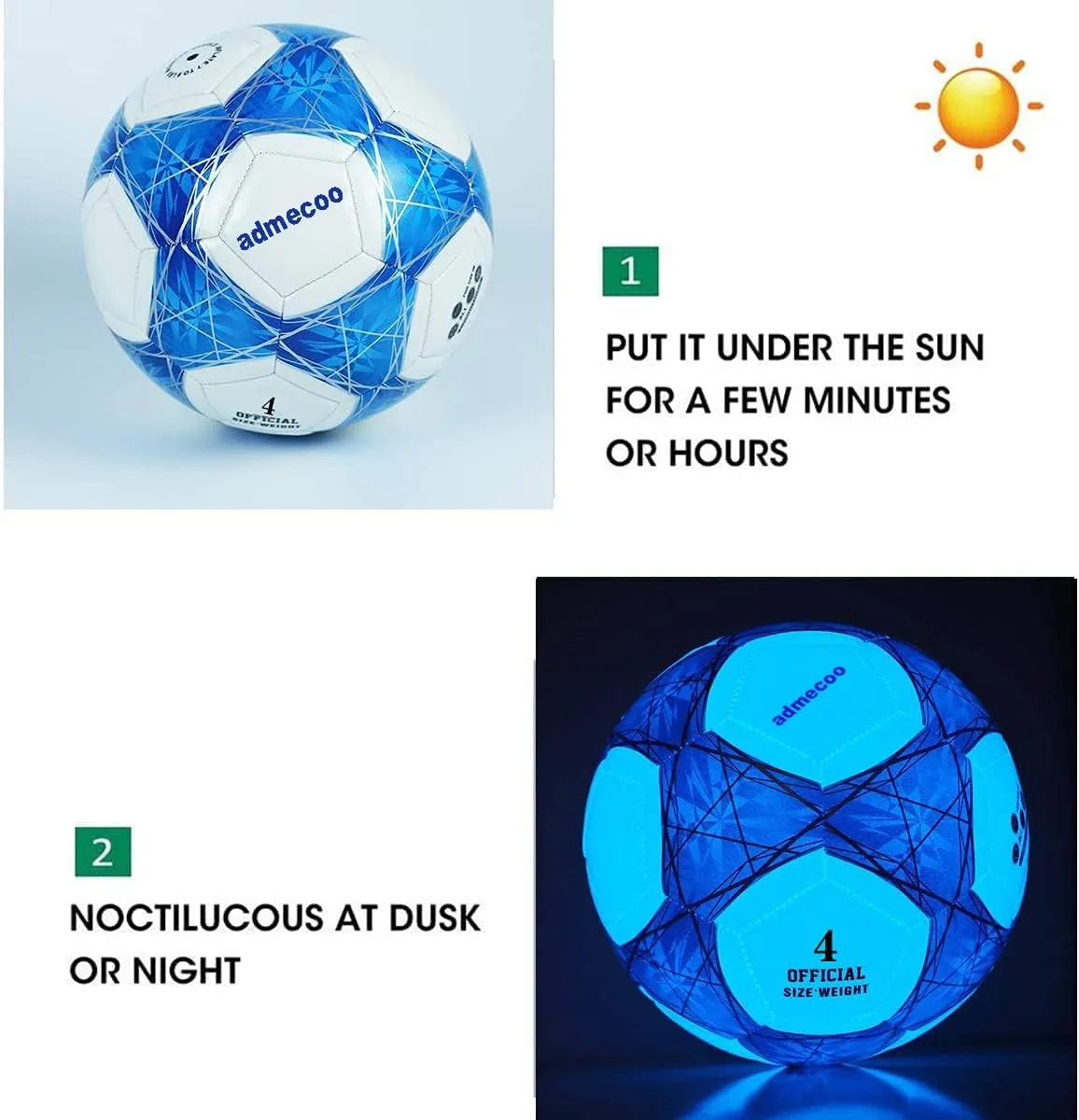 Night Games Light Up Soccer Ball Glow in The Dark Soccer Ball Size 3/4/5 with Needles inherent and Pump Ball for Men Youth and Adult 