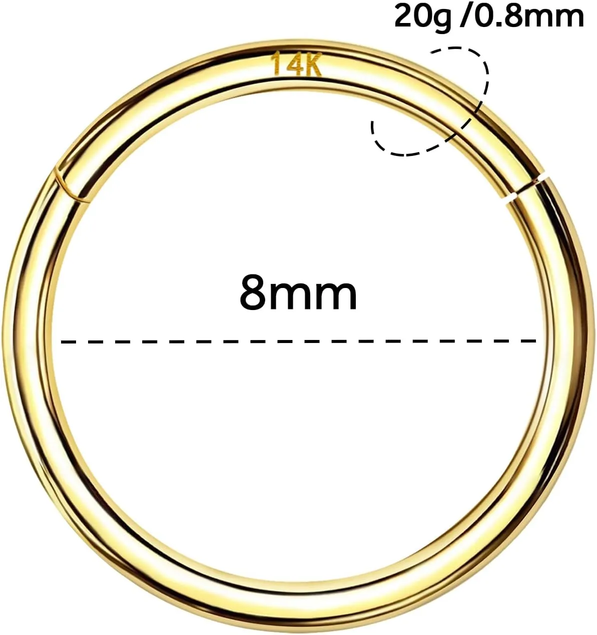 Nose Rings, 6mm/8mm/10mm Gold Cartilage Hoop for Helix, Rook, Daith, Tragus Body Piercing Jewelry 14k Gold Septum Rings Hoop for reuse adornment Women Men, 16G/18G/20G 