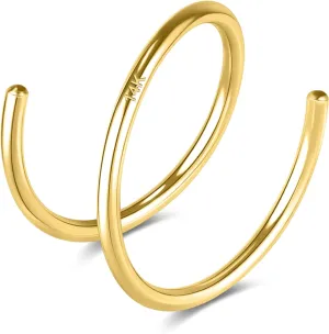 Nose Rings encourage genre inspire bark rigor for Women Men SYLWIA 14k Solid Gold Double Hoop Nose Ring Hoop, Handmade 22g/20g Thin Nose Piercing Jewelry, 6/8/10mm Diameter Hypoallergenic Real Gold 