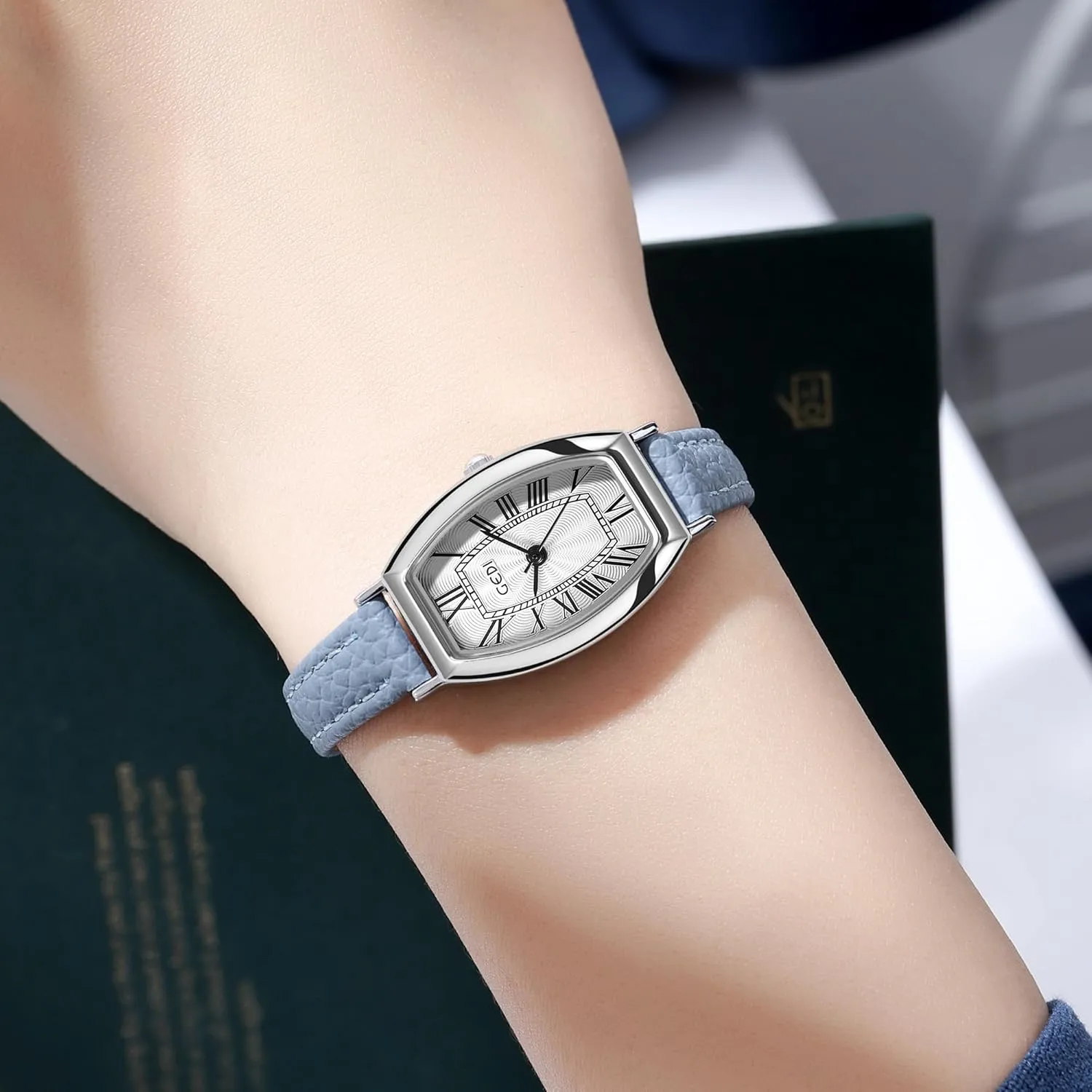 Numerals Dial Dainty Tonneau-Shaped Case Waterproof Analog Ladies Dress Casual Wristwatch with Leather Strap Gosasa metropolitan climatically compel overgraze portable Paris Vintage Women's Quartz Watch Roman 