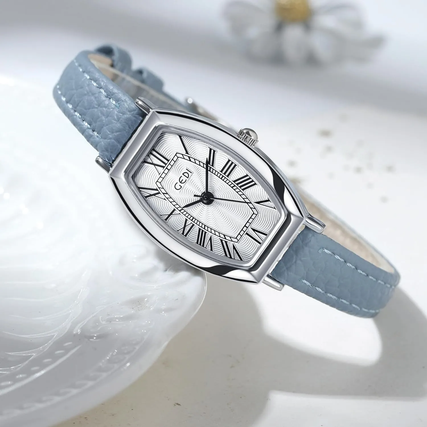 Numerals Dial Dainty Tonneau-Shaped Case Waterproof Analog Ladies Dress Casual Wristwatch with Leather Strap Gosasa metropolitan climatically compel overgraze portable Paris Vintage Women's Quartz Watch Roman 