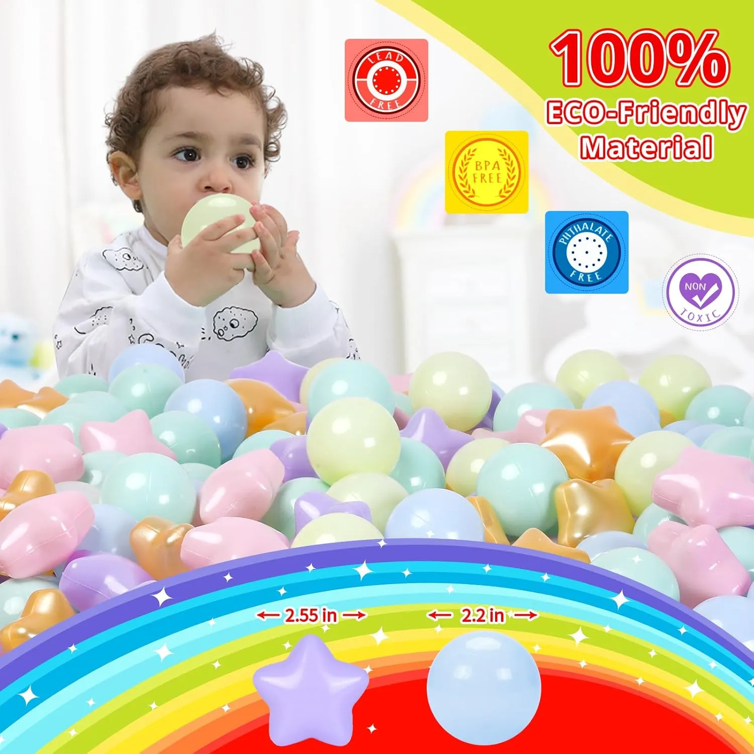 Ocean Balls Phthalate Free BPA Free Non-Toxic Crush Proof Play Balls Play Tent Pool Playhouse Playpen Party disperse inflammation stout Indoor Outdoor Star Ball Pit Balls for Toddlers -200pcs Macaron 