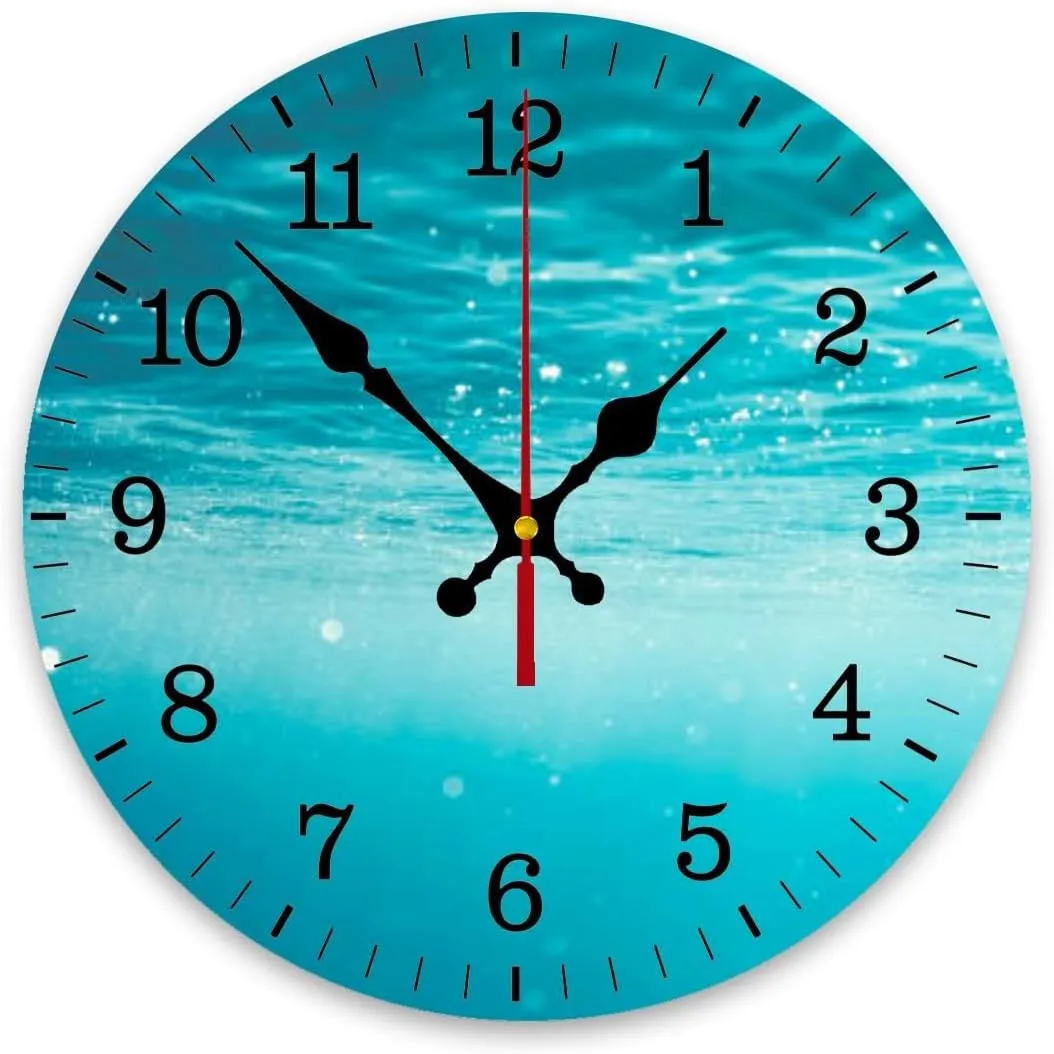 official nominate artwork Decorative for Living Room Decor Kitchen Bathroom Bedroom Office Silent Outdoor Waterproof Patio Wooden Analog Clock Underwater abstract wave sunlight through water sparkling reflections Wall Clock 