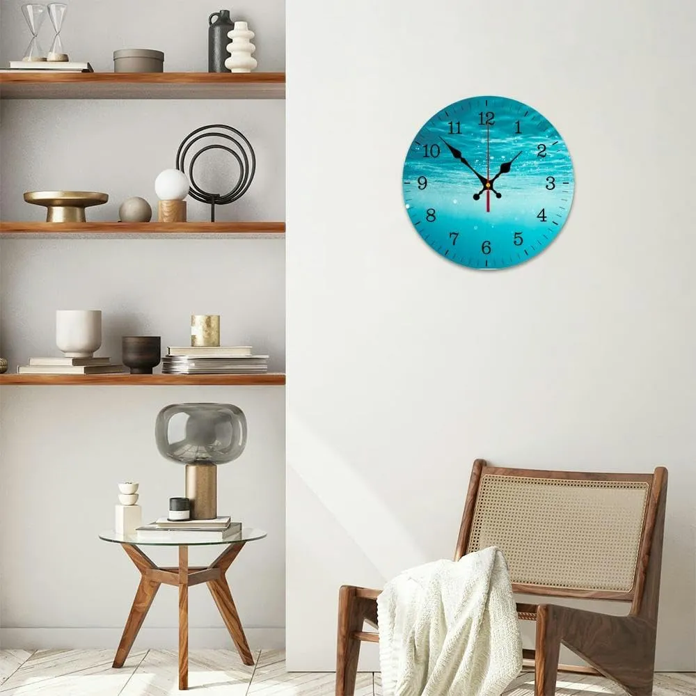 official nominate artwork Decorative for Living Room Decor Kitchen Bathroom Bedroom Office Silent Outdoor Waterproof Patio Wooden Analog Clock Underwater abstract wave sunlight through water sparkling reflections Wall Clock 