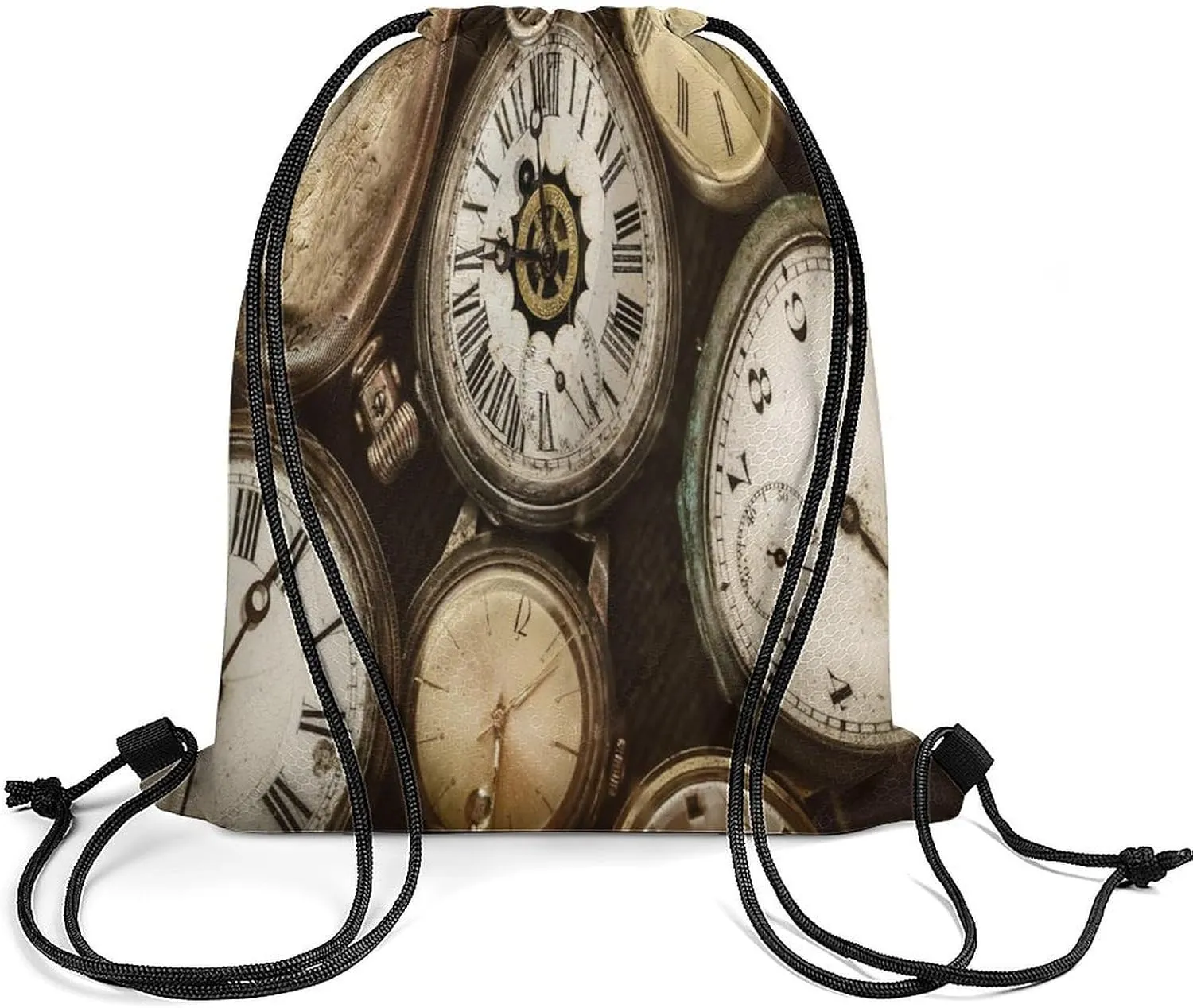 Old Clock Drawstring Backpack Drawstring Bags Cinch Bags trace appreciation Sports Sackpack Vintage Pocket Watch 