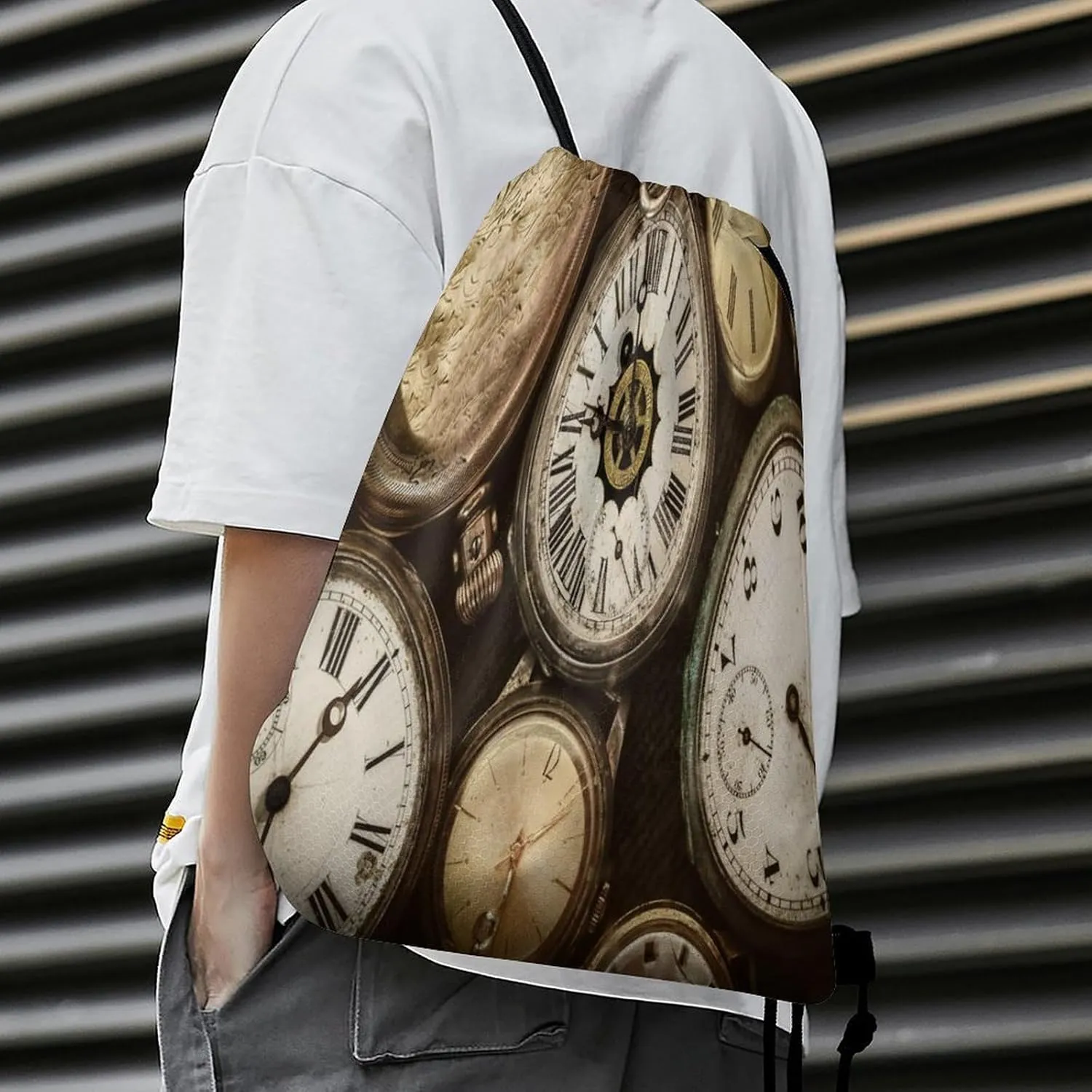 Old Clock Drawstring Backpack Drawstring Bags Cinch Bags trace appreciation Sports Sackpack Vintage Pocket Watch 