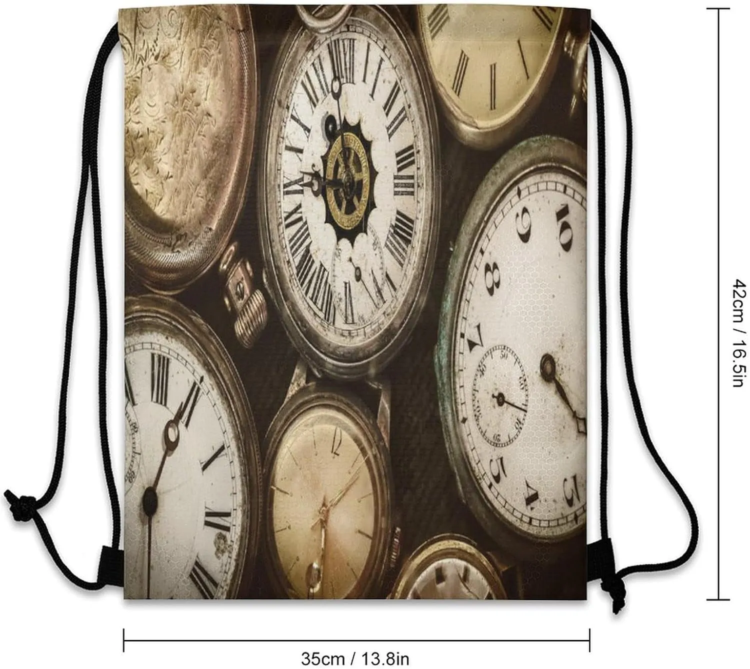 Old Clock Drawstring Backpack Drawstring Bags Cinch Bags trace appreciation Sports Sackpack Vintage Pocket Watch 