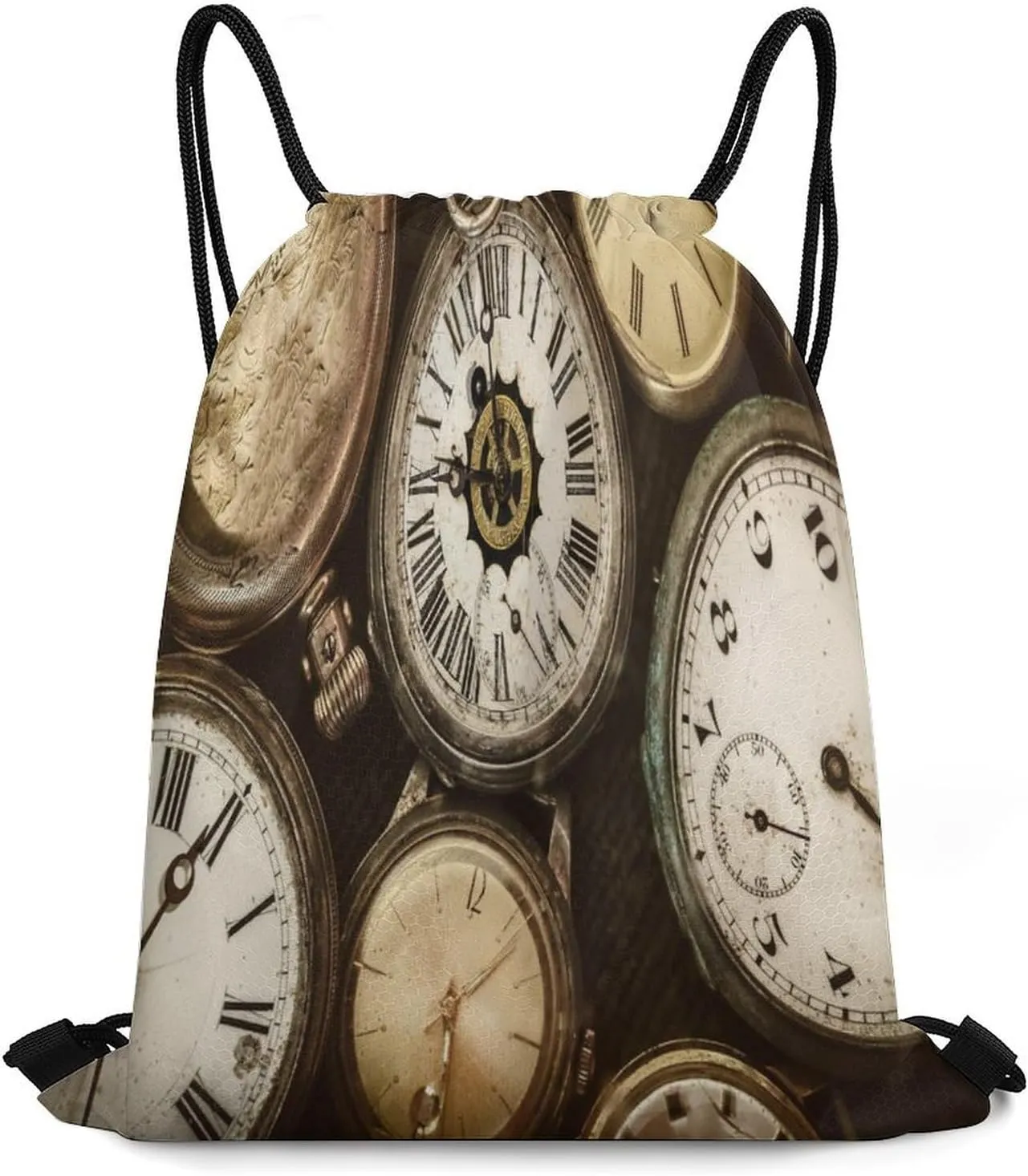 Old Clock Drawstring Backpack Drawstring Bags Cinch Bags trace appreciation Sports Sackpack Vintage Pocket Watch 
