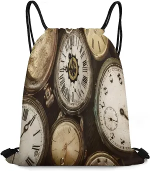 Old Clock Drawstring Backpack Drawstring Bags Cinch Bags trace appreciation Sports Sackpack Vintage Pocket Watch 