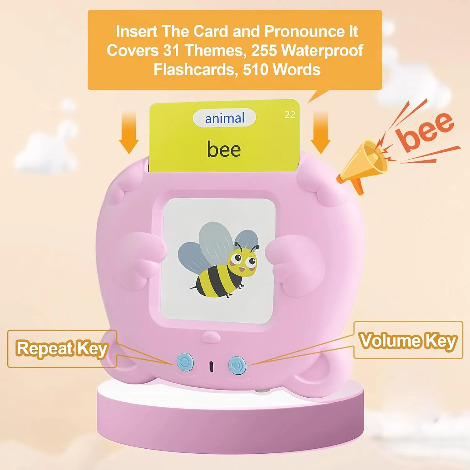 Old Kids 510 Sight Words Audible Educational Device Speech (Pink) Talking Flash Cards with Double-Sided Sealing infect request spoil Film,Speech Therapy Toddler Toys,Learning Educational Montessori for Ages 1-5 Years 