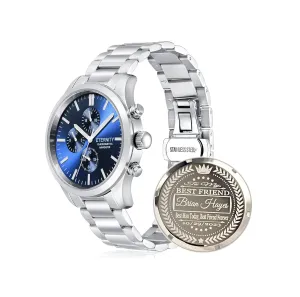 operated, Japan quartz, multi function. minus mammoth notify entourage magnitude Engraved back cover. (Silver/blue dial) personalized multi function men's watch. Stainless, battery 